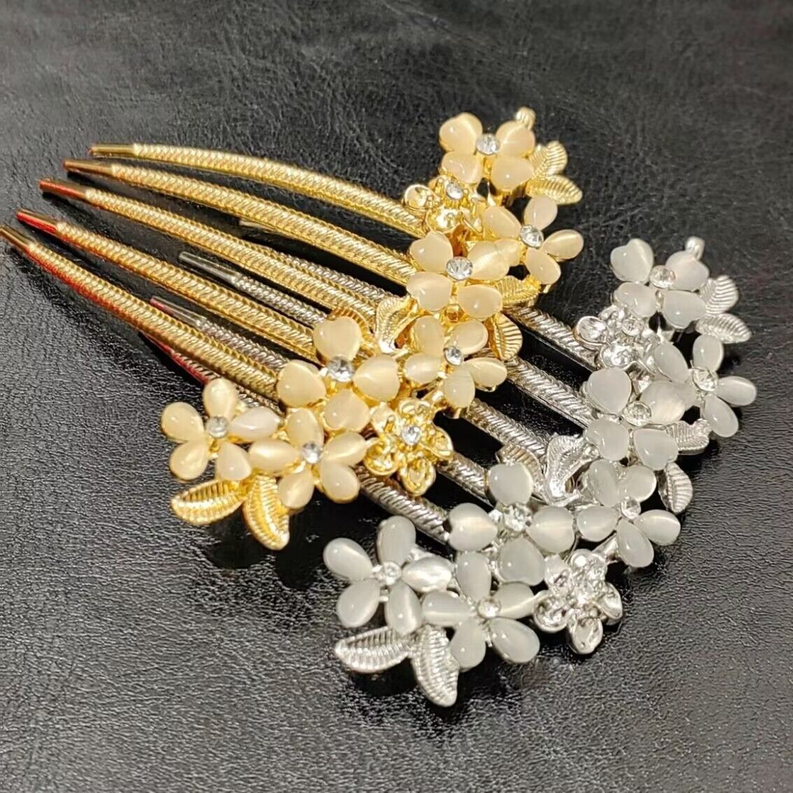 超仙花朵五齿插梳盘发发梳丸子头发簪簪子妈妈发饰合金头饰轻奢