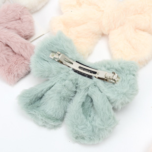 毛绒蝴蝶结发夹弹簧夹可爱后脑勺顶夹子网红头饰毛茸茸发饰品