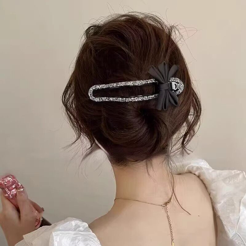韩系碎钻蝴蝶结抓夹女气质后脑勺盘发夹新款时尚鸭嘴夹简约发饰