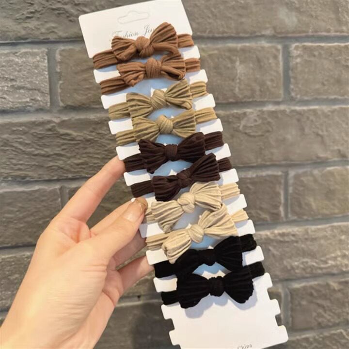 韩版简约打结发绳奶咖色百搭蝴蝶结头绳甜美高弹力发圈橡皮筋