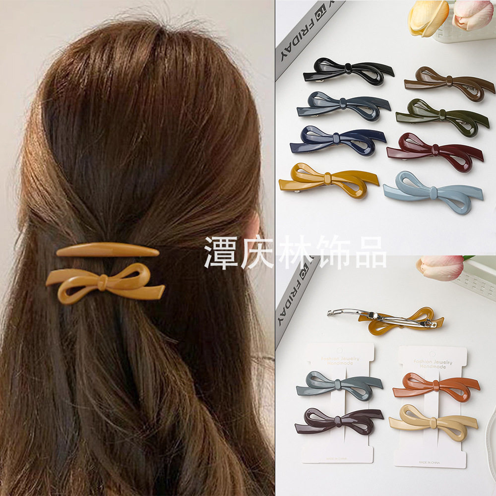韩国东大门清新蝴蝶结简约小发夹纯色后脑勺夹子弹簧夹边夹刘海夹