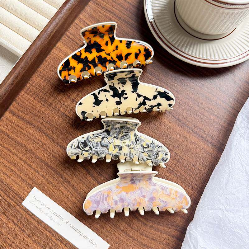 韩版大号发夹后脑勺抓夹PVC发饰头饰女发量多豹纹鲨鱼夹