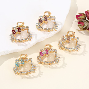 卡通小猫水钻发夹女 可爱甜美镶钻猫咪镶钻小号抓夹盘发头饰发抓