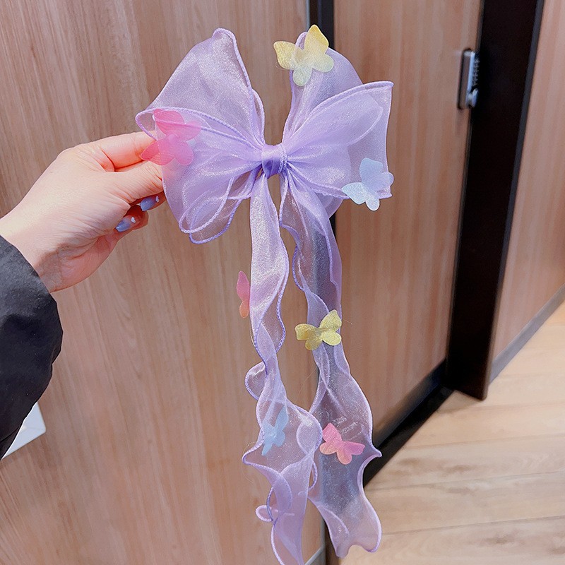 儿童发饰网纱蝴蝶飘带发夹甜美女童森系蝴蝶结编发夹公主装饰