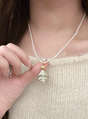 复古精致施家珍珠圣诞树项链女甜美氛围感简约毛衣链圣诞礼物颈链