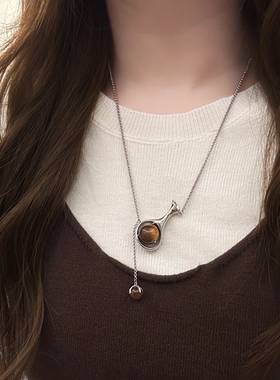 ins风虎眼石水瓶吊坠项链女秋冬美拉德长款毛衣链时尚百搭锁骨链