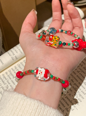 圣诞节氛围感~卡通趣味彩色串珠手链女小众设计精致节日雪人手串