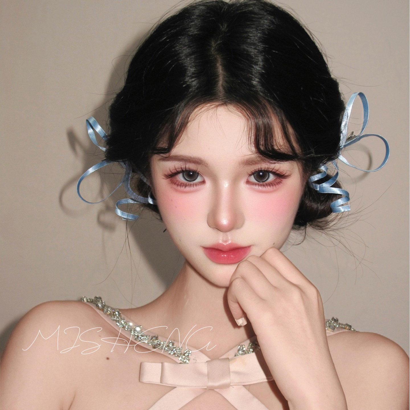 【少女回想】超仙蓝色反重力丝带蝴蝶结发夹芭蕾风气质侧边夹发饰
