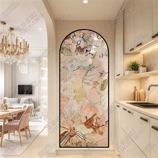 法式奶油风客厅高级感珐琅彩屏风透光入户玄关艺术玻璃隔断装饰画