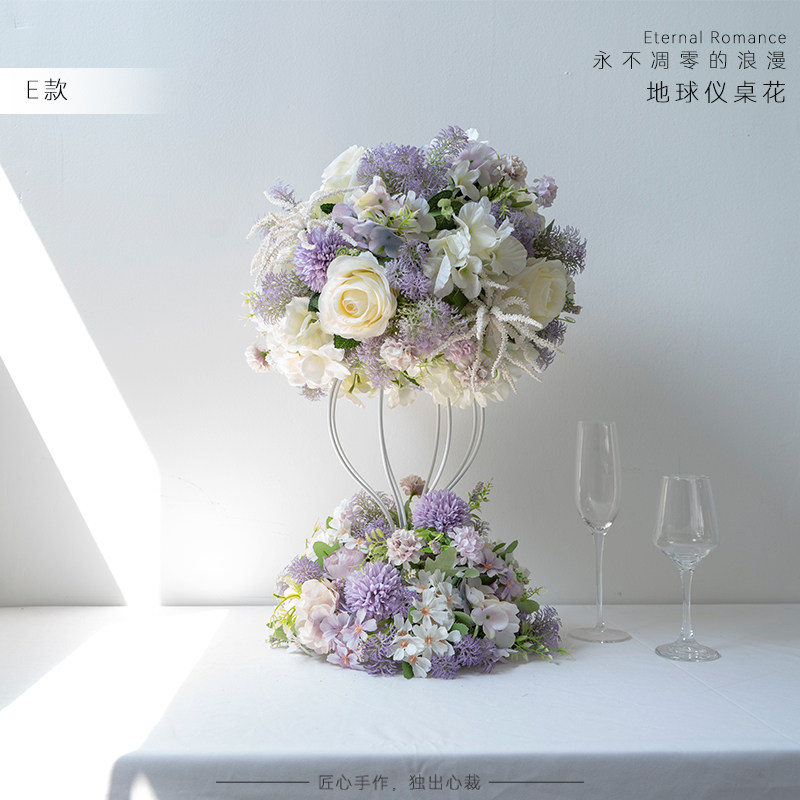 婚礼装饰酒店婚宴婚礼桌花花艺 仿真花假花绢花成品花艺圆桌布置