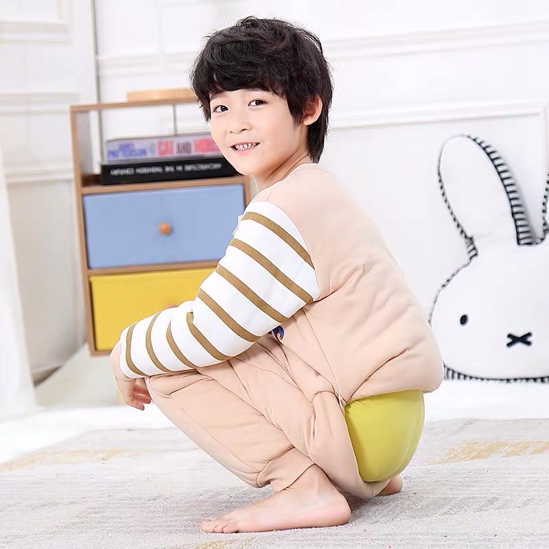 宝宝睡袋秋冬加厚男童女童儿童防踢被中大童连体睡衣冬季厚款分腿