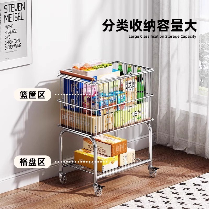 零食小推车中古风置物架客厅可移动多层书包玩具收纳架床边储物柜