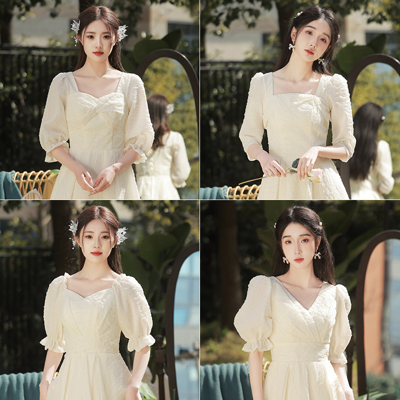 平时可穿香槟色伴娘服2023新款小个子仙气质姐妹团毕业小礼服裙女