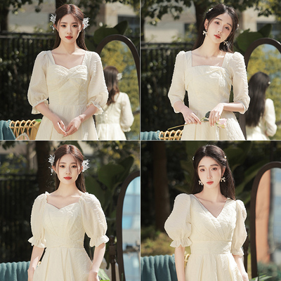 平时可穿香槟色伴娘服2023新款小个子仙气质姐妹团毕业小礼服裙女