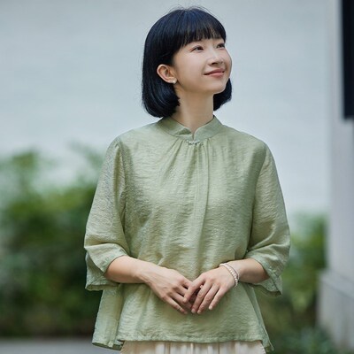2025早春二喜新中式茶服仙气飘飘禅意文艺改良复古小个子旗袍上衣