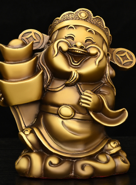 纯铜精品五猪摆件像五路财神家居办公室装饰黄铜站财神元宝福猪