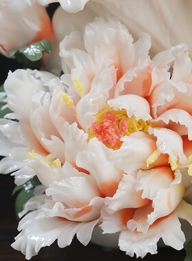 东方泥土手工陶瓷花摆件新中式客厅书房博古架装饰工艺品百财聚来