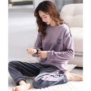 睡衣女春秋款珊瑚绒加厚加绒女款2023年新款秋冬法兰绒冬款家居服