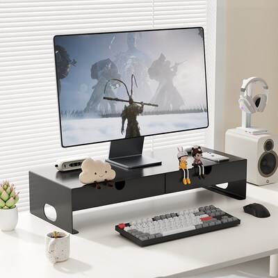台式电脑增高架显示器支架桌面置物架办公室工位金属带抽屉收纳架