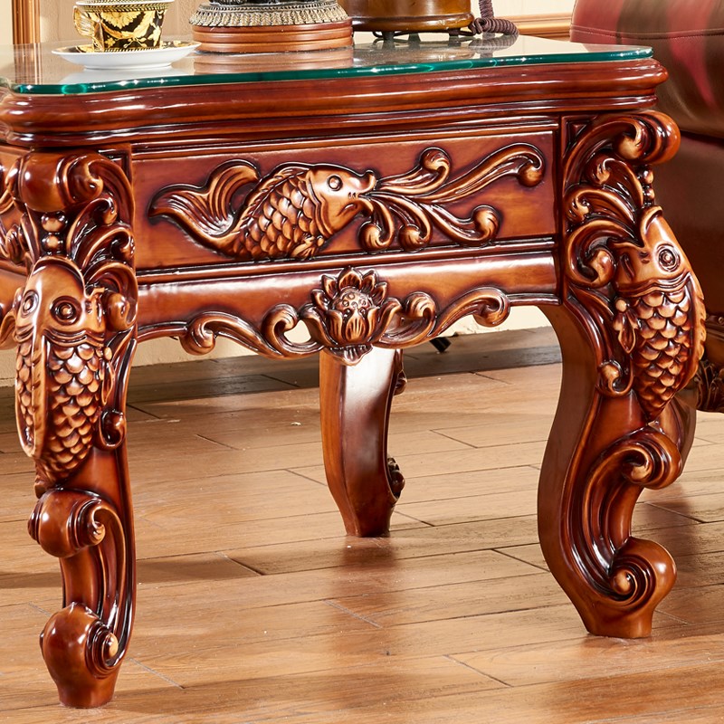 欧式方几小茶几全实木玻璃台面角几高档端美式边几小咖啡鱼款桌子