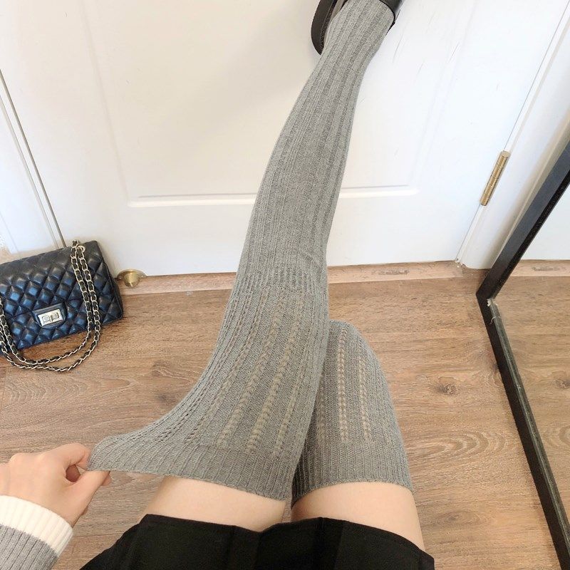 秋冬加厚长筒袜拼接大腿袜JK黑色高筒袜小腿堆堆袜子灰色过膝袜女