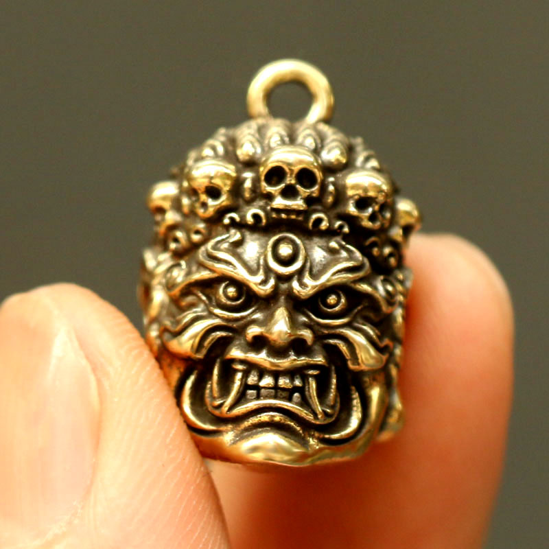 纯黄铜不动明王把件佛头属鸡吊坠汽车钥匙扣男挂件不动尊菩萨文玩