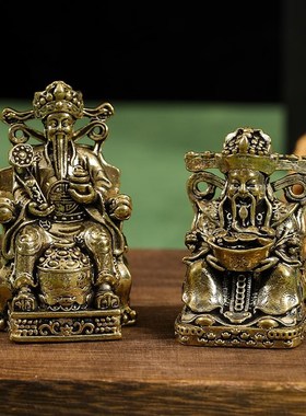 纯黄铜迷你小财神爷摆件家用办公室客厅桌面店铺招财开业礼品装饰