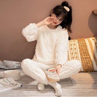 加肥珊瑚绒睡衣女秋冬季加厚保暖大码200斤可爱法兰绒家居服套装