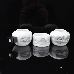 靛颏绣眼鸟杯玉鸟黄鸟柳莺鸟食罐杯子瓷碗白雪景鸟三件套鸟笼配件