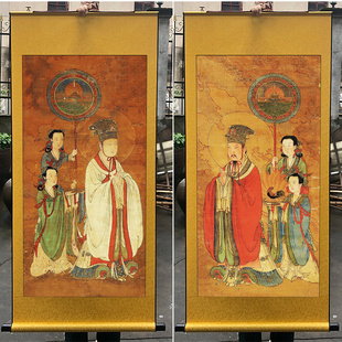 日宫太阳神君月宫太阴星君道家神像挂画水陆画丝绸古画已装裱挂轴