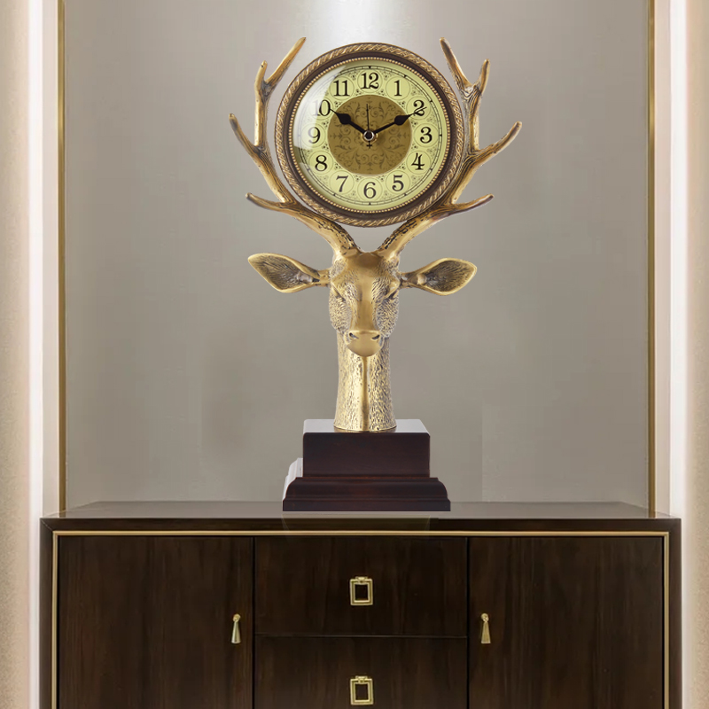 福鹿纯铜奢华钟表座钟客厅摆件坐钟台钟卧室静音时钟黄铜座钟摆