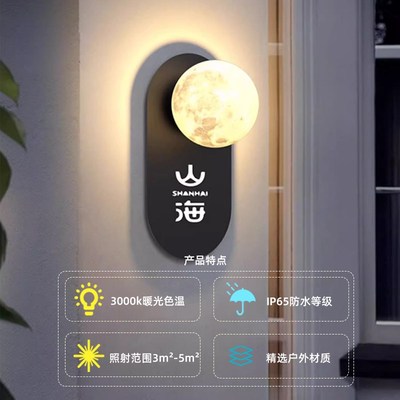 户外防水壁灯别墅庭院人体感应墙壁灯大门圆形月球灯感应门牌灯