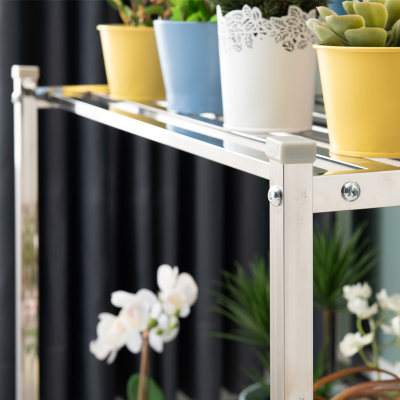 不锈钢花架阶梯落地式置物多层肉盆架子阳台室内客厅铁艺靠墙移动