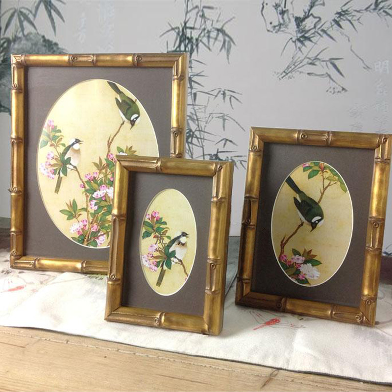 新中式实木金色竹节6寸7寸10寸相框组合复古风摆台中国风摆件装饰