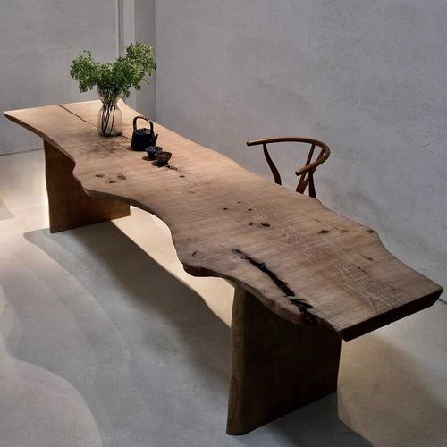 侘寂风古典原木茶桌复古做旧自然面装饰展示长桌民宿实木餐桌茶台