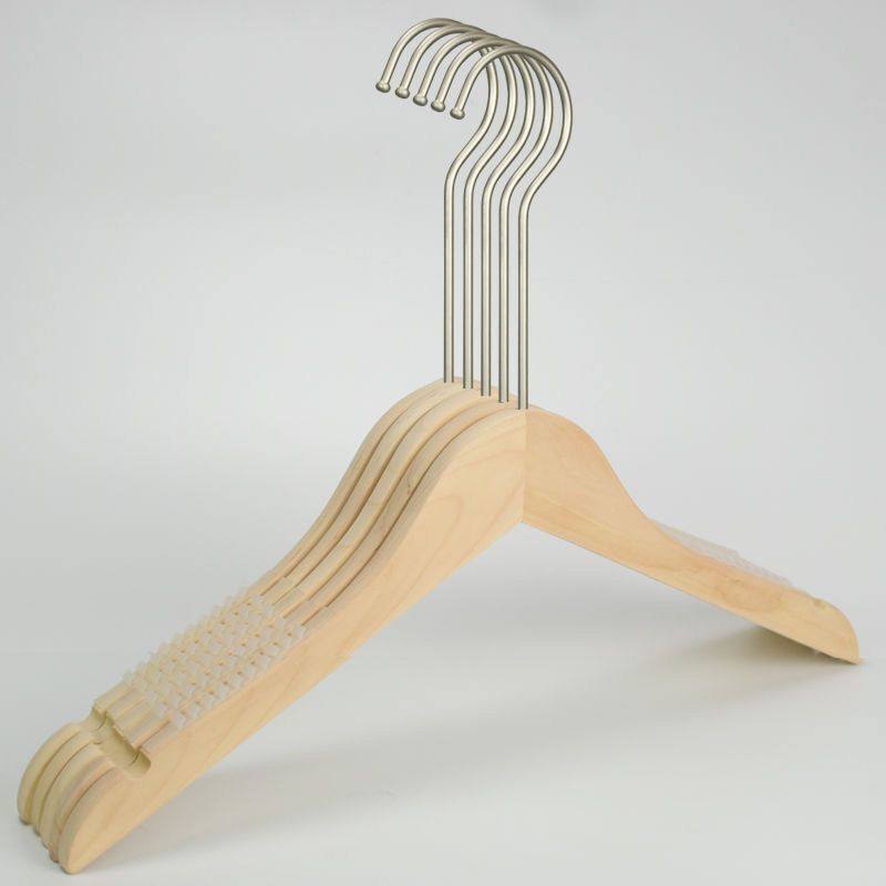 服装店实木衣架定制logo家用女装木质防滑衣撑儿童装衣挂裤架银色