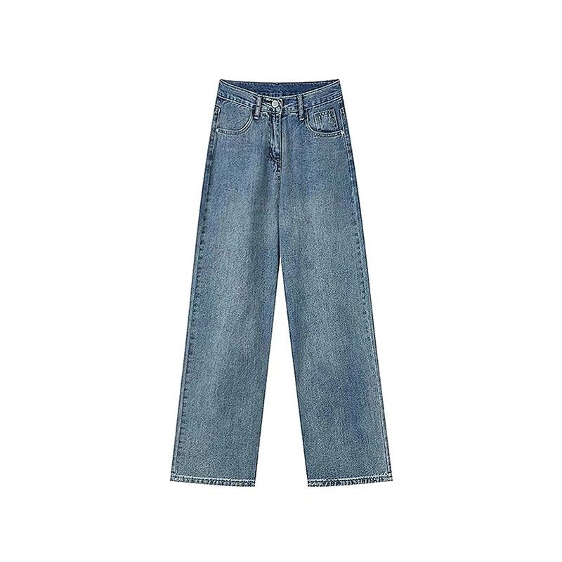 正蓝色直筒牛仔裤女高腰秋季大码胖mm裤子梨型身材粗腿宽胯阔腿裤