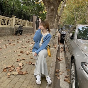 时髦懒人卫裙~好穿到不想脱~灰色半身裙长裙子女冬季 显瘦显高