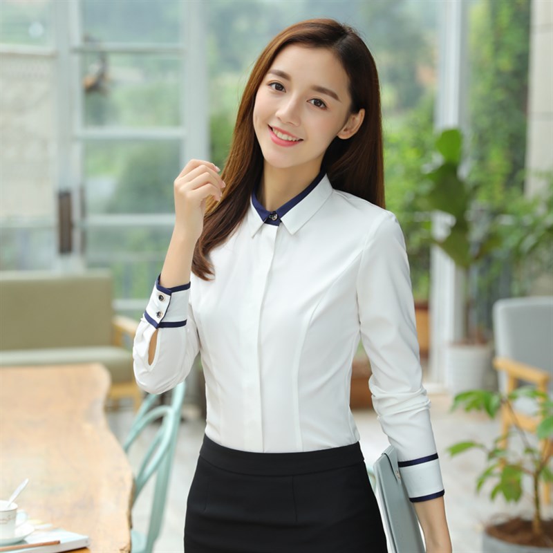 职业衬衫女长袖2020春装新款白色气质女装秋季酒店前台ol衬衣正装
