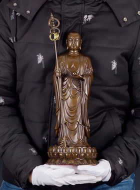 纯黄铜地藏王摆件客厅家居饰品佛像地藏王菩萨中式办公室饰品礼品