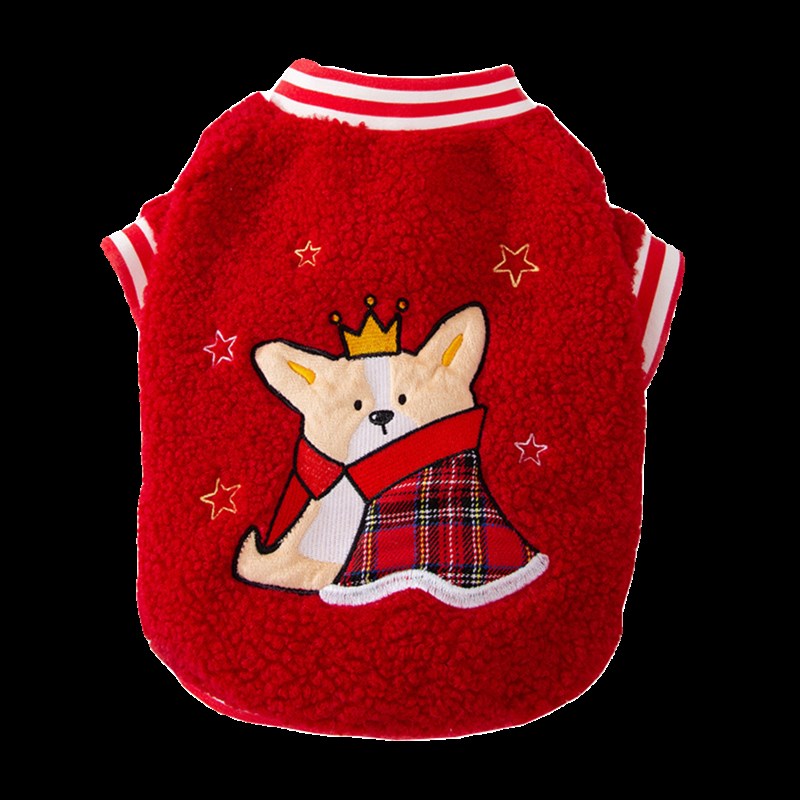 可爱柯基衣服红色喜庆拜年狗狗两脚衣柴犬法斗雪纳瑞过年宠物绒衣