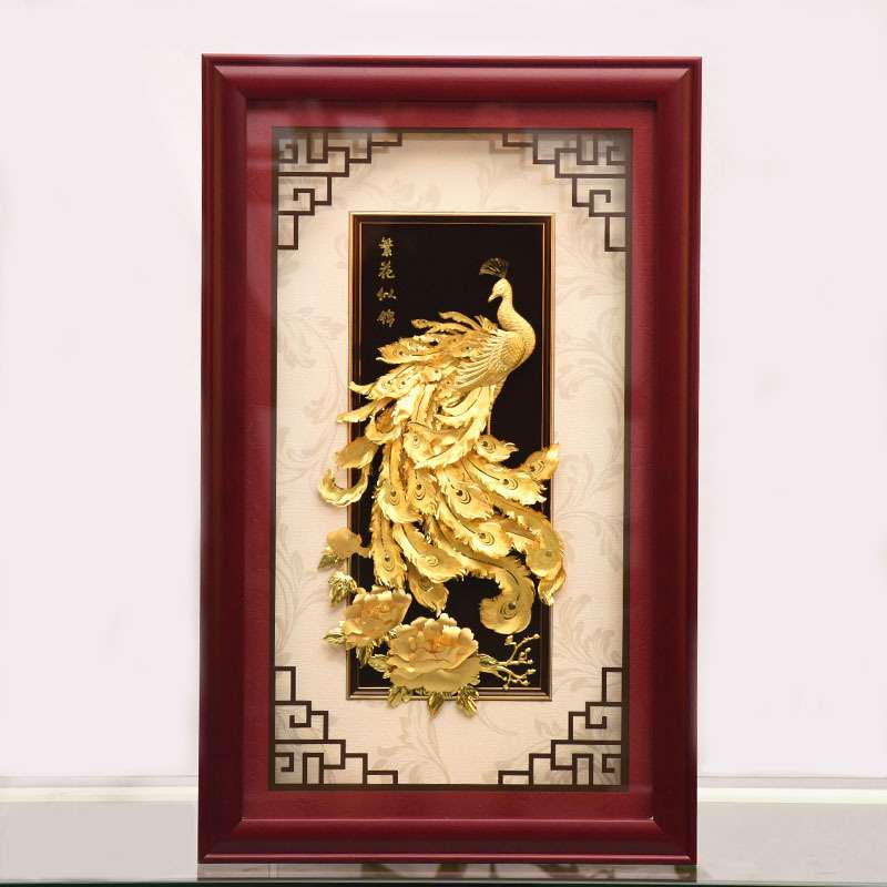 立体金箔孔雀中式挂画茶室酒店大堂装饰画乔迁开业公司年会活动礼图片