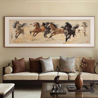 马到功成办公室装饰画画中式客厅沙发背景墙八骏图挂画画八马图国