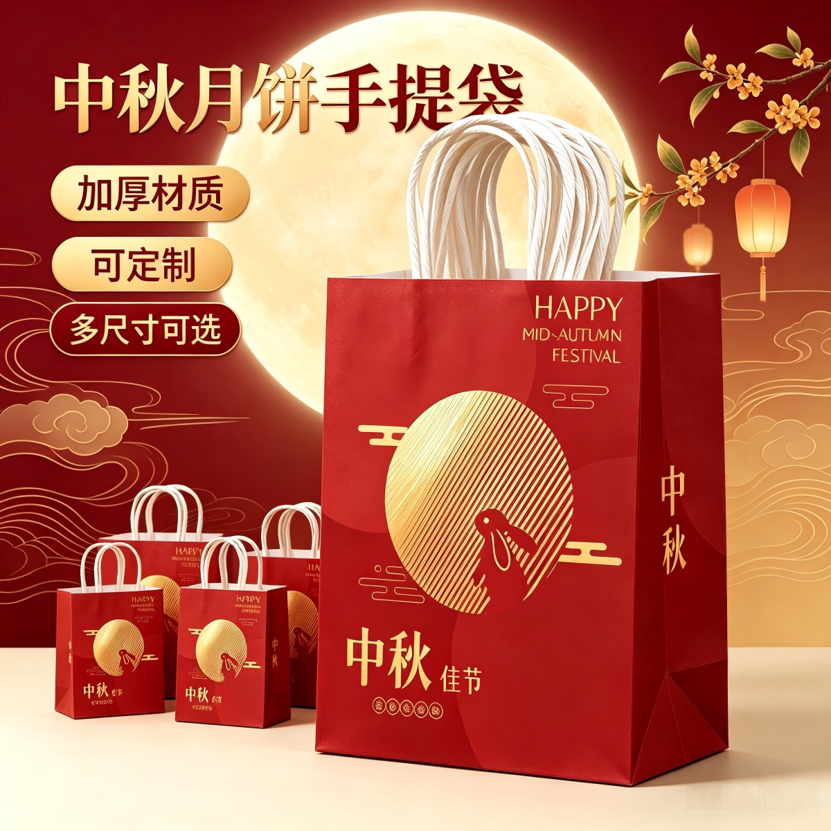 中秋手提袋月饼礼品袋伴手礼袋节日礼物包装袋国风纸袋现货定制
