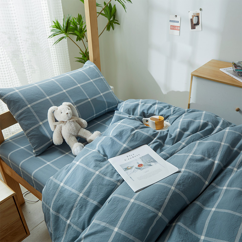 A类色织纯棉水洗棉学生三件套单人宿舍上下铺全棉0.9床单床笠日式