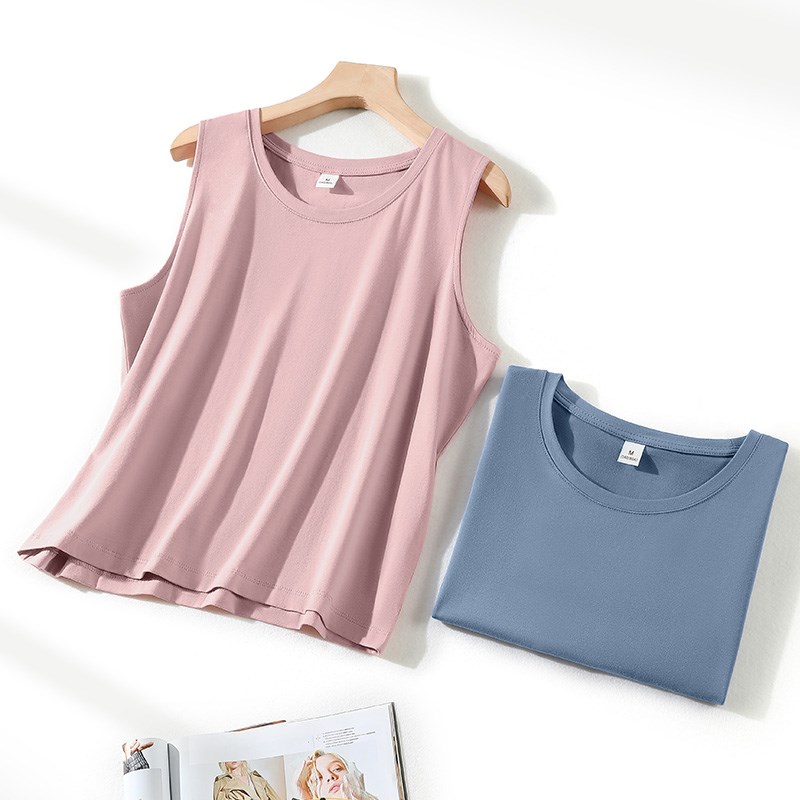 胭脂粉女士背心外穿宽松版无袖t恤大码宽肩带纯棉内搭打底吊带夏