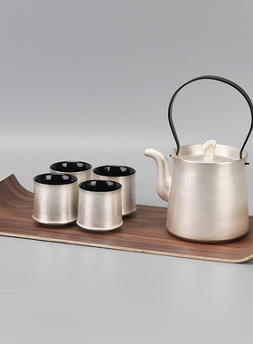 新中式陶瓷刷银茶壶茶具茶盘摆件别墅酒店样板房客厅茶几软装饰品