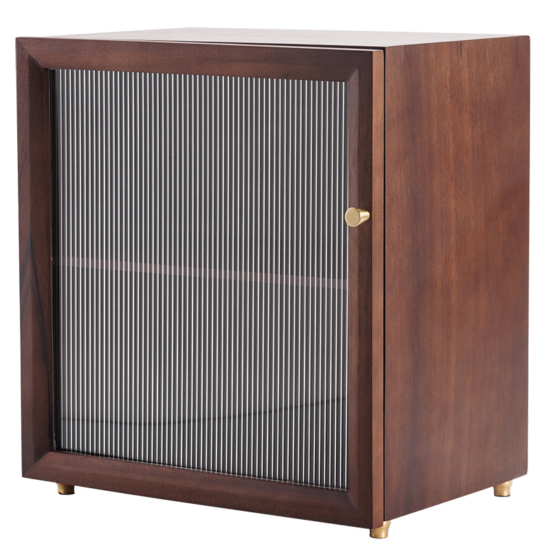 胡桃木茶桌储物柜实木茶柜客厅桌边柜茶具防尘收纳柜茶叶置物架子