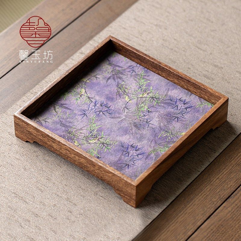 馨玉坊胡桃木高脚干泡茶盘家用方形茶托盘复古实木茶台布艺茶席,餐饮具,茶盘,淘宝优惠券,粉丝福利购,淘宝优惠卷