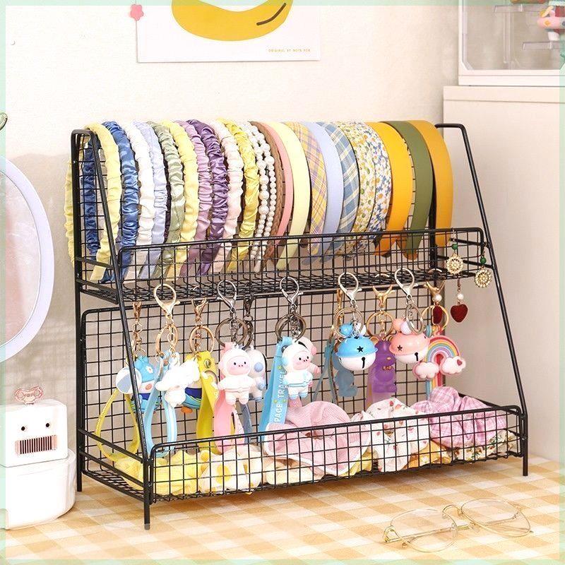 大肠发圈卡头绳发箍收纳神器首饰卧室宿舍整理双层桌面置物架铁艺
